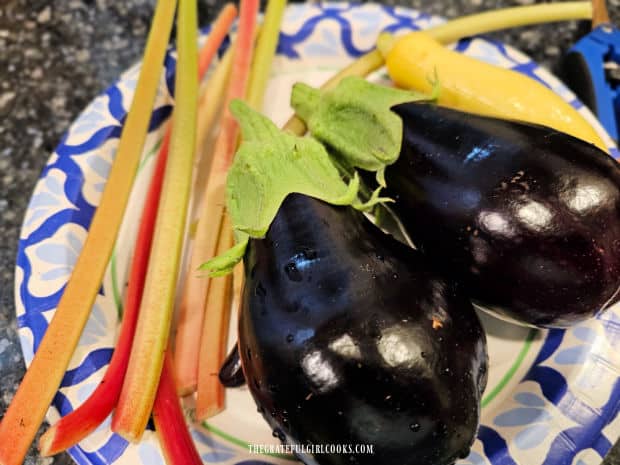 Two homegrown medium-sized eggplants were used to make Crispy Eggplant Milanese.