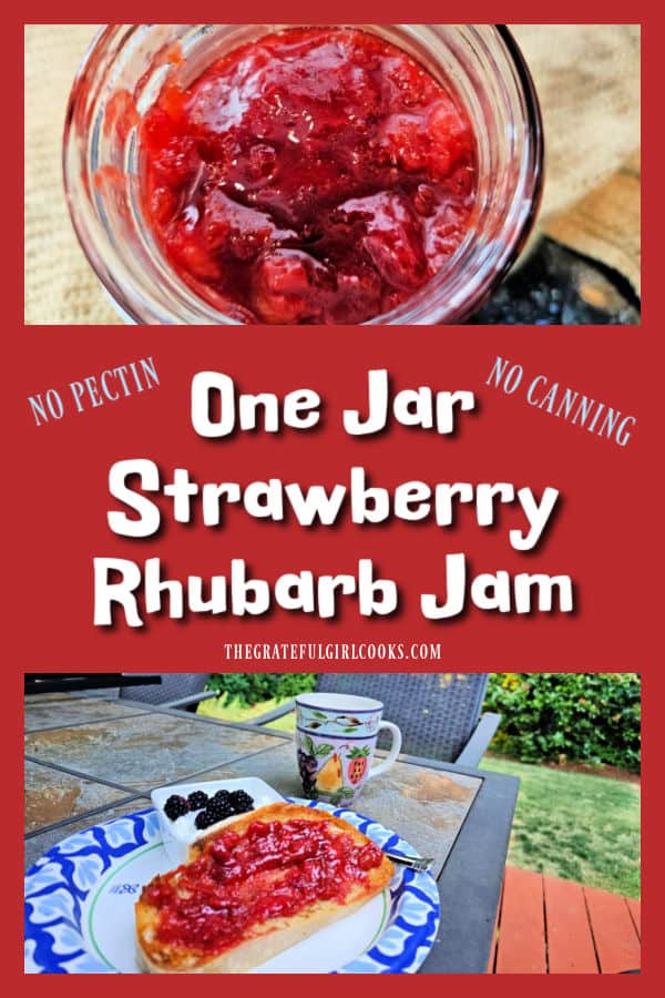 One Jar Strawberry Rhubarb Jam is a "small batch" recipe (no pectin/no canning). Make 1 pint or 2 half-pint jars of yummy jam in a saucepan!