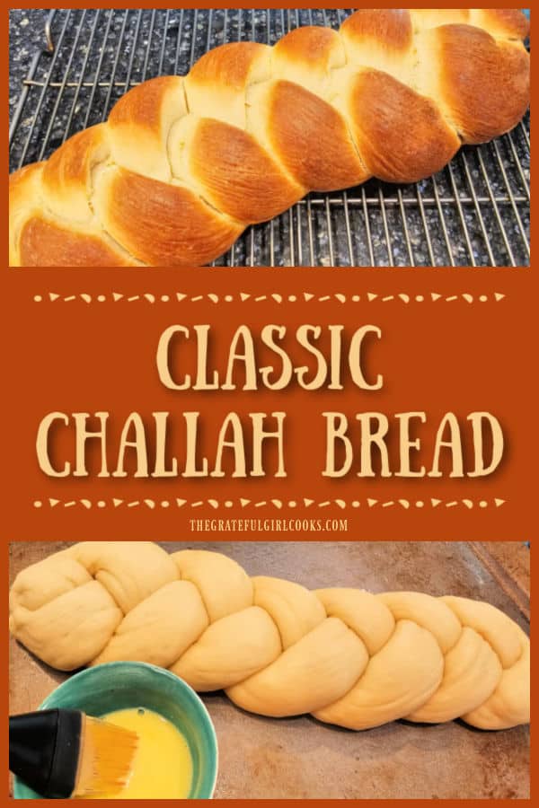 Make a loaf of beautiful braided classic challah bread to enjoy! It can be eaten freshly sliced, or used for sandwiches, French toast, etc.