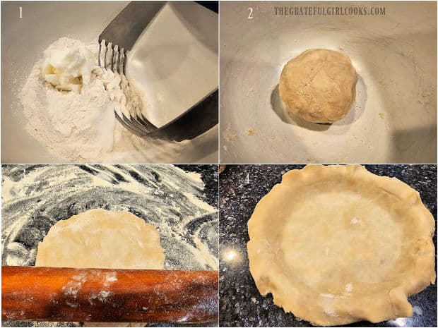 Classic Pumpkin Pie - The Grateful Girl Cooks! A four-photo collage showing how to make the pie dough crust.
