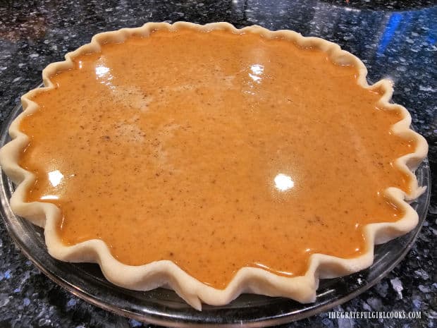 Classic Pumpkin Pie - The Grateful Girl Cooks! Classic pumpkin pie is ready to be baked.