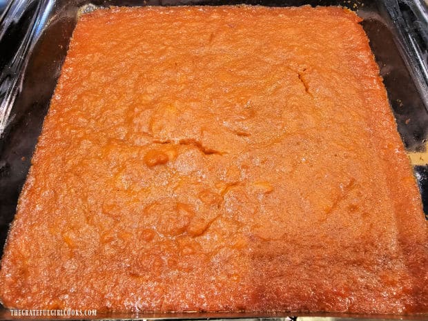 After baking, the classic sweet potato casserole is ready for its topping.