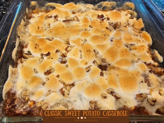 Classic Sweet Potato Casserole (topped with marshmallows and pecans) is a delicious side dish to enjoy for the holidays or any time!