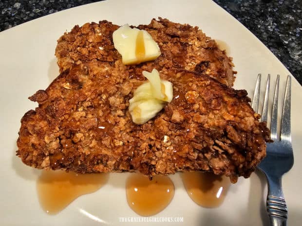 Crunchy Air Fryer French Toast - The Grateful Girl Cooks! Crunchy air fryer French toast, served with butter and maple syrup.