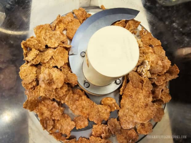 Crunchy Air Fryer French Toast - The Grateful Girl Cooks! The crunchy cereal is pulverized in a food processor until smaller pieces form.