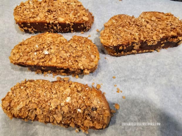 Crunchy Air Fryer French Toast - The Grateful Girl Cooks! Four slices of Crunchy air Fryer French toast ready to be cooked.