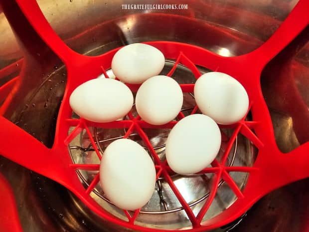 Eggs can be hard-boiled in a heat-proof sling type basket in the Instant Pot.