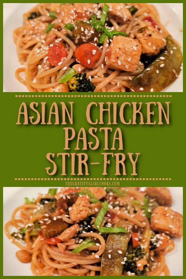 Asian Chicken Pasta Stir-Fry features lots of fresh veggies and noodles cooked in an Asian-inspired sauce. It's an easy and delicious meal!