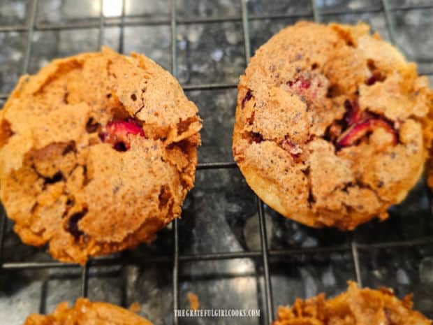 Cranberry Pecan Tassies (out of the muffin tin) cool on wire racks.