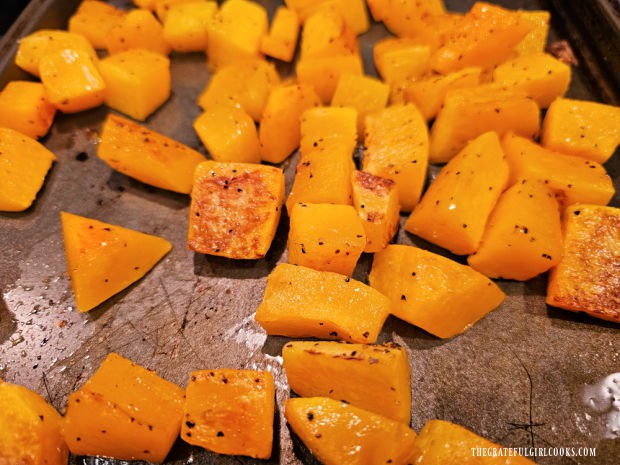 Oven-Roasted Butternut Squash - The Grateful Girl Cooks! Oven-roasted butternut squash becomes tender and lightly caramelized in color.