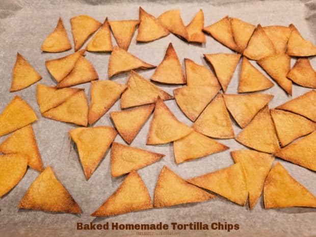 Baked homemade tortilla chips are simple to make in under 15 minutes, using only 3 ingredients. They are crispy and delicious!