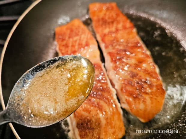 Creole Salmon Caesar Salad - The Grateful Girl Cooks! After fish is flipped over, it is basted with melted butter as it cooks.