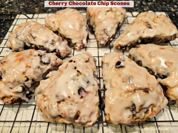 Cherry Chocolate Chip Scones - The Grateful Girl Cooks! Enjoy delicious Cherry Chocolate Chip Scones for breakfast or as an afternoon snack with coffee or tea! The recipe makes 8 yummy scones!