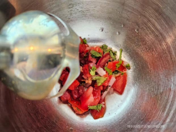 A small amount of the salsa is blended to extract a bit more tomato juice.