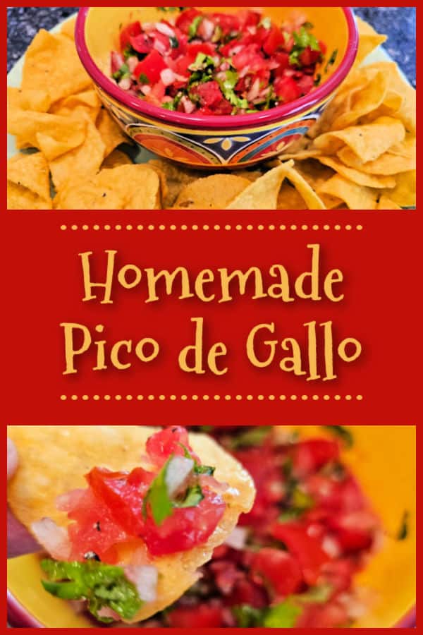 It's quick and easy to make Homemade Pico de Gallo! Serve this chunky salsa with tortilla chips or add to tacos, burritos, quesadillas, etc.