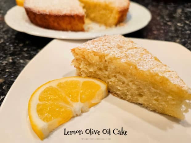 Lemon Olive Oil Cake is easy to prepare, light and fluffy in texture, full of flavor and it's absolutely DELICIOUS! Recipe makes 8 servings.