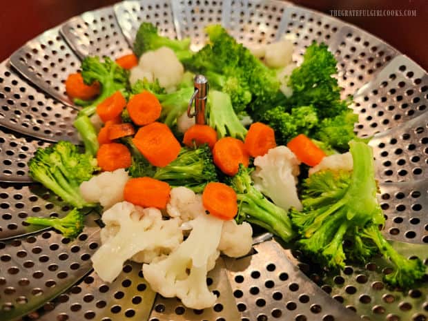 Turkey Veggie Orzo Skillet - The Grateful Girl Cooks! A combination of broccoli, cauliflower and carrots are steamed until tender.