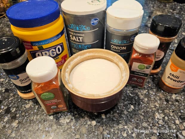 Fajita Seasoning Mix - The Grateful Girl Cooks! A photo of the ingredients used to make fajita seasoning mix.