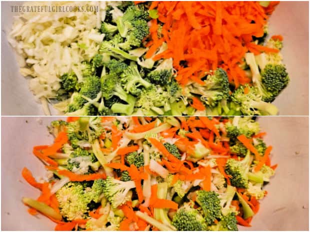 Broccoli Slaw - The Grateful Girl Cooks! Shredded carrots, cabbage, green onions and parsley are added to the slaw.