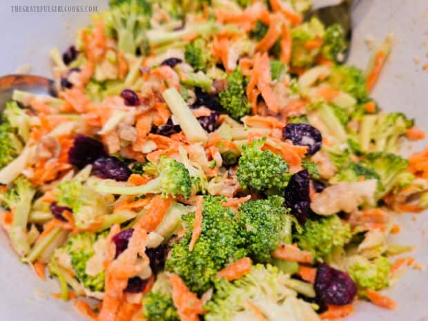 Broccoli Slaw - The Grateful Girl Cooks! A bowl of cold broccoli slaw is served.