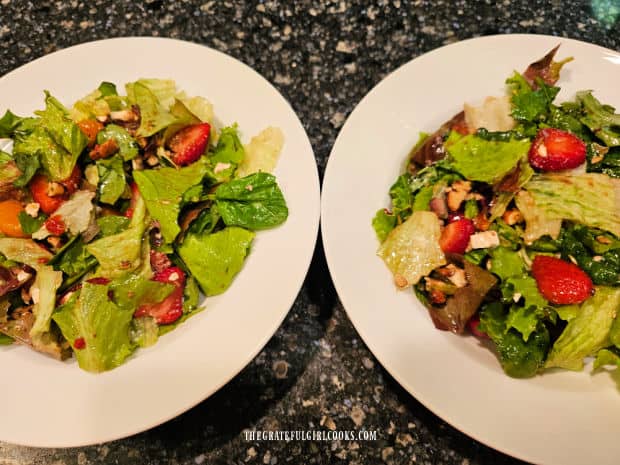 Chicken Strawberry Delight Salad - The Grateful Girl Cooks! Two bowls of salad ready to be finished and served.