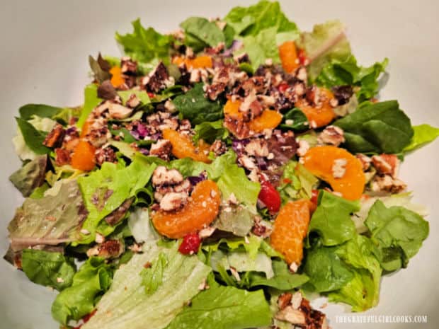 Chicken Strawberry Delight Salad - The Grateful Girl Cooks! Chopped candied pecans are added to the salad.