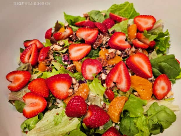Chicken Strawberry Delight Salad - The Grateful Girl Cooks! Sliced strawberries are added to the salad.