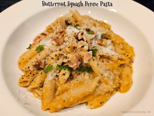 Enjoy Butternut Squash Penne Pasta with your family or friends. This meatless, filling and delicious meal yields four generous servings.