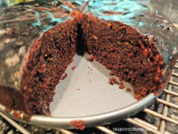 Chocolate Zucchini Cake (Instant Pot) with some slices removed.