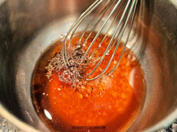 Texas Caviar - The Grateful Girl Cooks! A simple dressing is prepared in a small bowl.